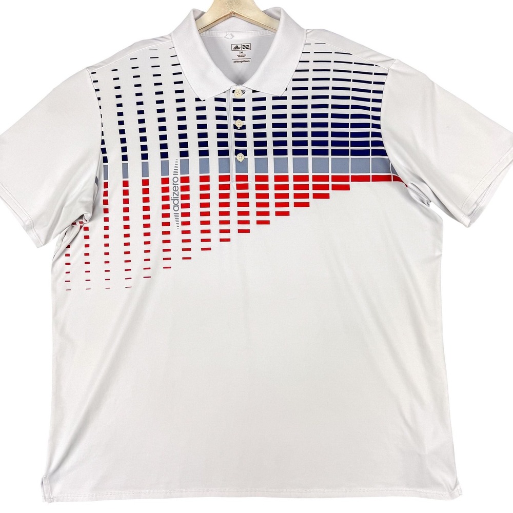 Adidas Adizero Golf Polo Shirt Mens 2XL White Red Navy Geometric Performance